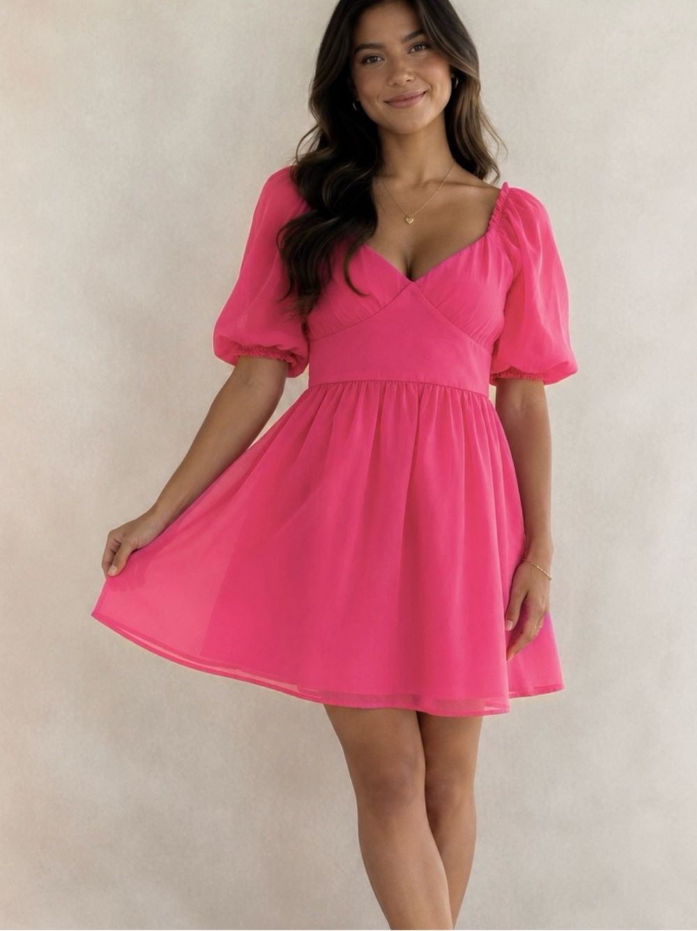 Jessica Simpson Hot Pink Puff-Sleeve Mini Dress